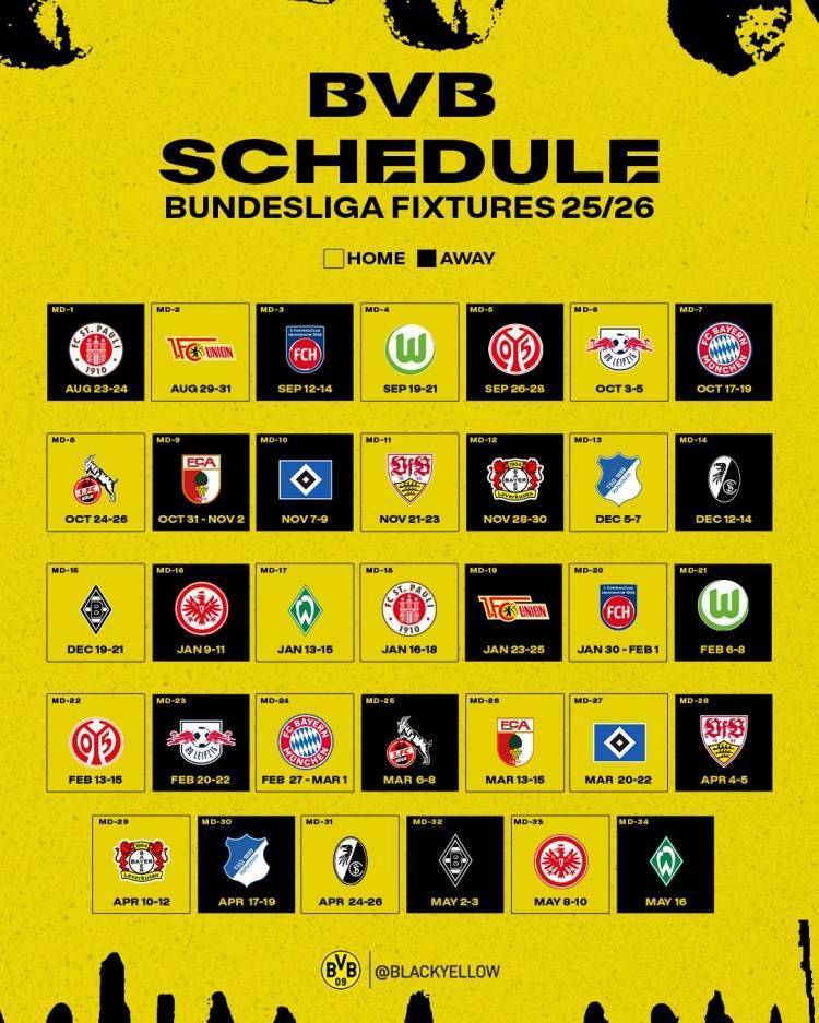 开云体育平台-多特新赛季德甲赛程:首轮客战圣保利,10月中旬对阵拜仁